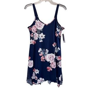 Lilac + London Chemise Womens Small Floral Navy Blue Lace Trim Sleepwear NEW